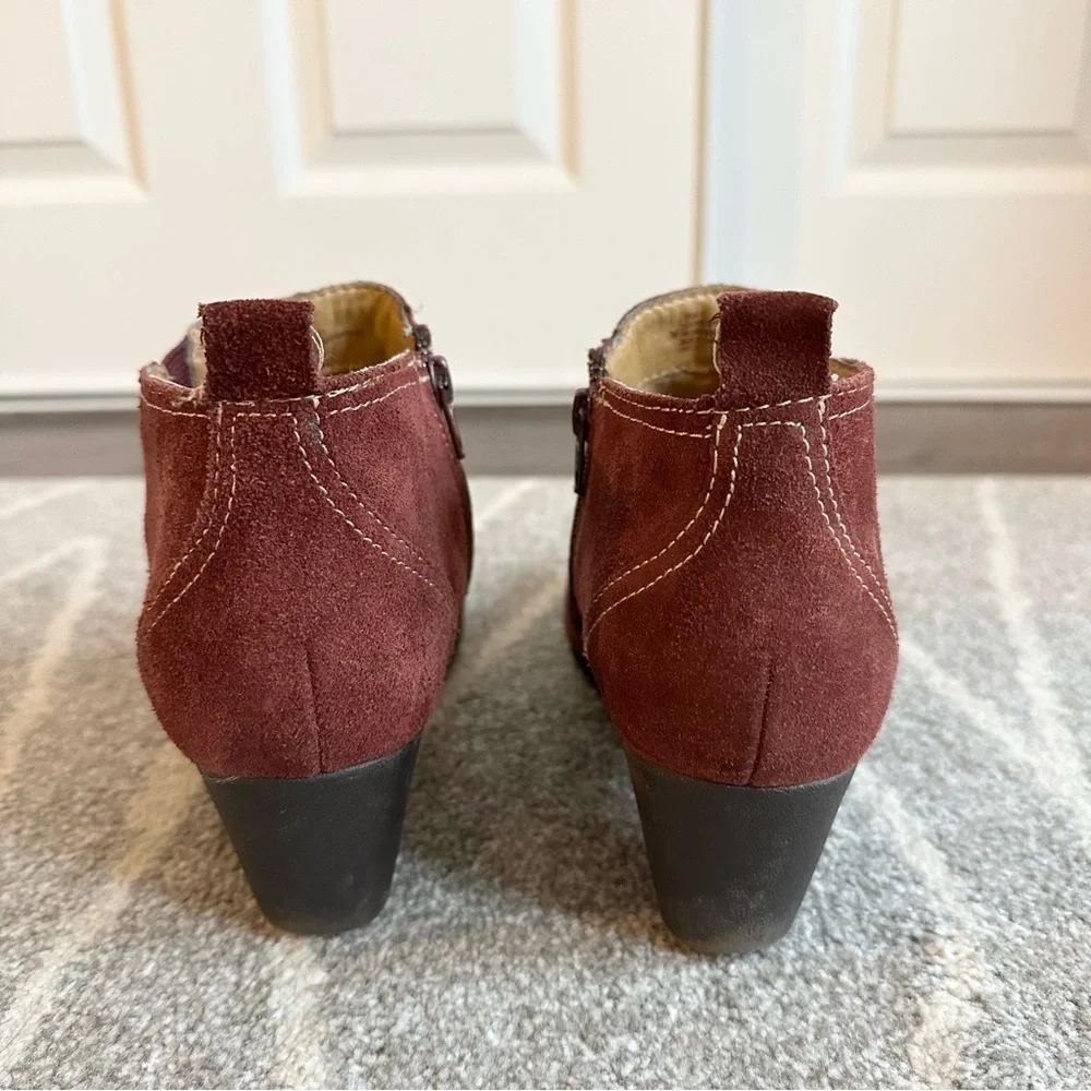SoftSpots Burgundy Suede Leather Ankle Booties with Small Heel